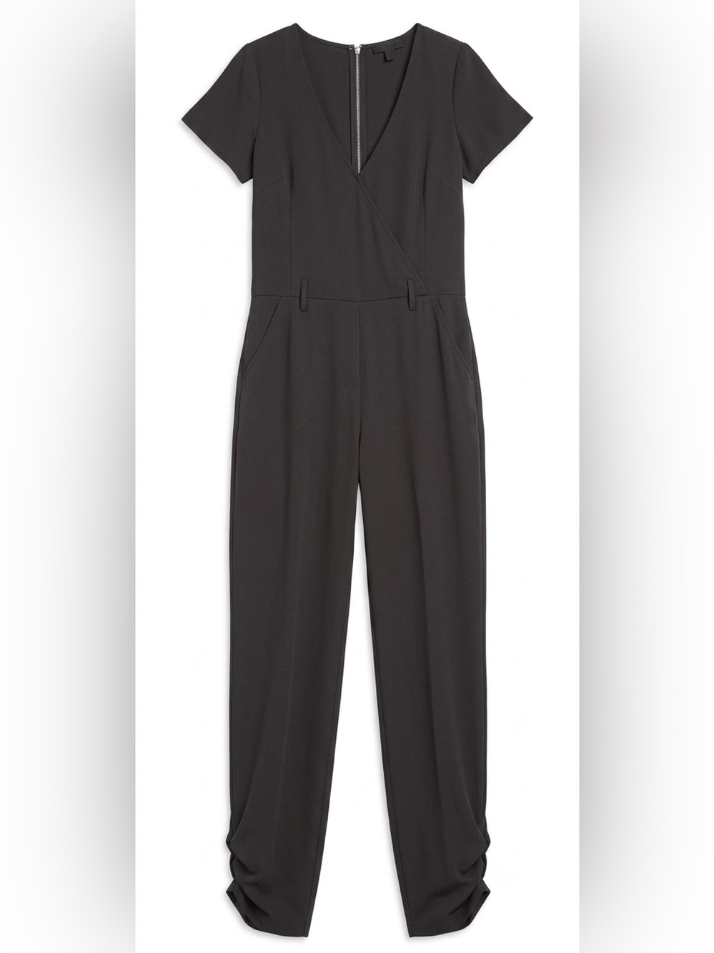 Akualani Black Short Sleeve Faux Wrap Jumpsuit